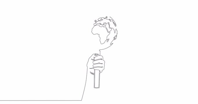 Self drawing line animation hand with protest sign earth planet continuous one single line drawn concept video