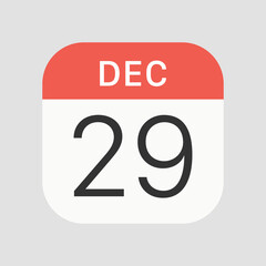 29 December icon isolated on background. Calendar symbol modern, simple, vector, icon for website design, mobile app, ui. Vector Illustration