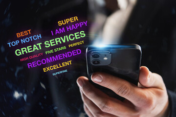 Customer Experience Concept. Happy Client Giving Excellent Services Rating