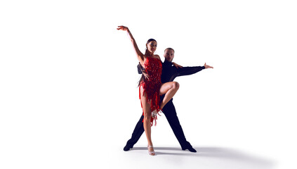 Dance couple performing dance on isolated on white