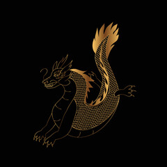 Golden dragon, the symbol of the New Year 2024 on a black background
