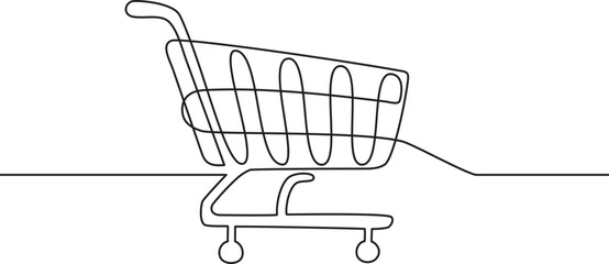 Shopping cart vector continuous line drawing