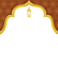Islamic Red and Gold Border Frame with Geometric Pattern and Lantern