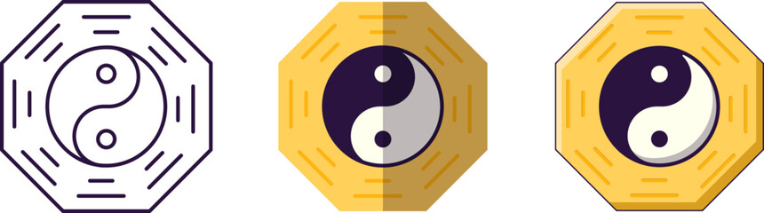 Chinese New Year concept. Collection of line, flat and cartoon illustrations of yin yang for stores, shops, web sites, design, apps