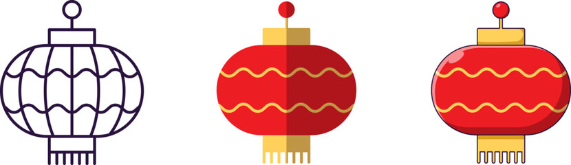 Chinese New Year concept. Collection of line, flat and cartoon illustrations of lantern for stores, shops, web sites, design, apps