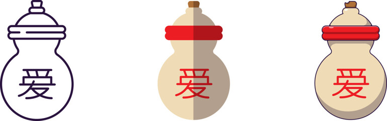 Chinese New Year concept. Collection of line, flat and cartoon illustrations of jar for stores, shops, web sites, design, apps