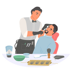 Barber shaving man beard flat vector illustration