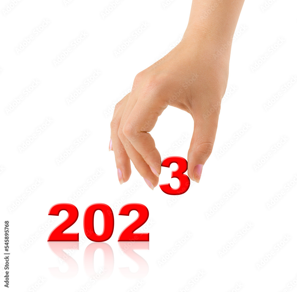 Sticker numbers 2023 and hand