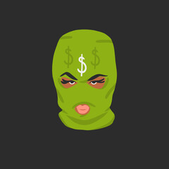 Hand drawn abstract vector graphic clipart illustrations collection set with bandit girl in balaclava.Trendy modern female design concept.Vector woman fashion portrait contemporary art.Beauty model.