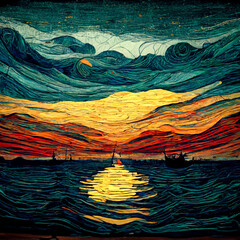 yellow and red background Van Gogh style