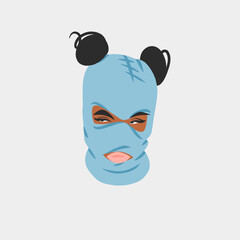 Hand drawn abstract vector graphic clipart illustrations collection set with bandit girl in balaclava.Trendy modern female design concept.Vector woman fashion portrait contemporary art.Beauty model.