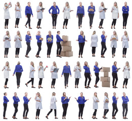 Fototapeta premium collage of a woman in full growth displaying many professions