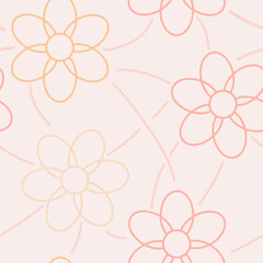 Pastel Line Hand Drown Minimalistic Flowers Seamless Pattern
