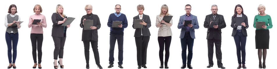 group of successful people with notepad in hands isolated