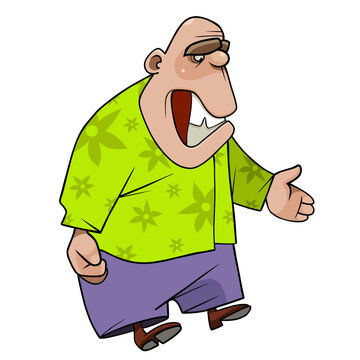 cartoon funny fat man smiling showing his hand
