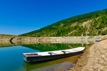 Amazing view of curvy, meandering Zavoj lake on Old Mountain, Serbia. Zavojsko Lake near Pirot