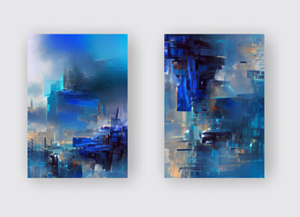 Abstract backgrounds set modern futuristic graphic. Blue chaotic background.