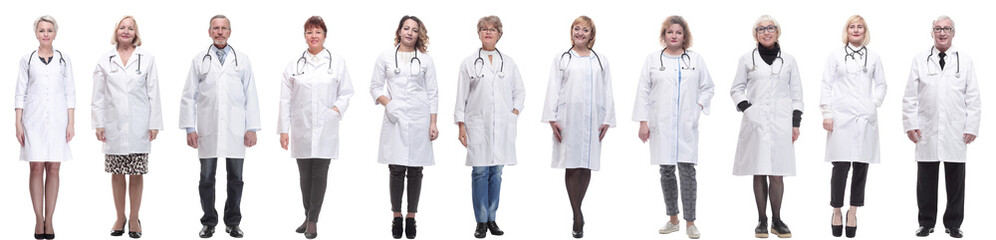group of doctors in full length isolated on white