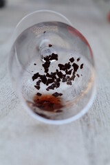 red wine sediments in an empty glass