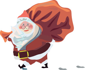cartoon santa claus. Vector illustration to Christmas with Santa Claus. Waving Santa with Sack. Santa Claus is coming. Running santa claus