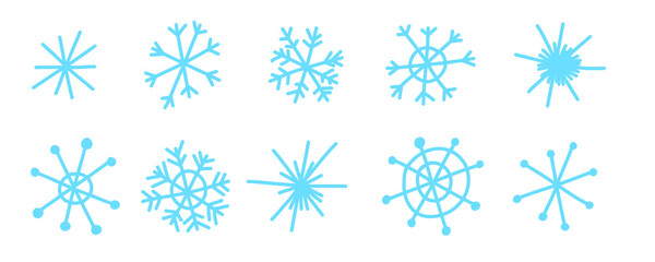 Fototapeta na wymiar Hand drawn Snowflakes. Doodle Snow flakes. Simple winter New Year Christmas Snowflake. Vector illustration on white background.