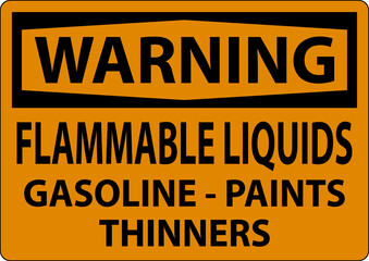 Warning Sign Flammable Liquids, Gasoline, Paints, Thinners