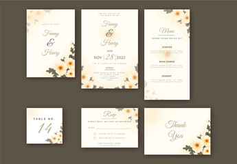 Watercolor elegant floral wedding invitation or stationery set. 