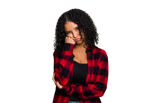 Young cute brazilian woman isolated who feels sad and pensive, looking at copy space.