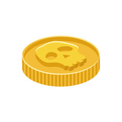 Pirate coin in isometric 3d style isolated on white background. Coin on white background. Vector illustration.