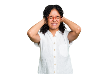 Young cute brazilian woman isolated covering ears with hands.