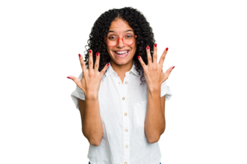 Young cute brazilian woman isolated showing number ten with hands.
