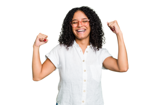 Young cute brazilian woman isolated cheering carefree and excited. Victory concept.