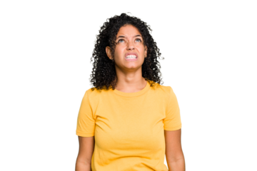 Young cute brazilian woman isolated shouting very angry, rage concept, frustrated.