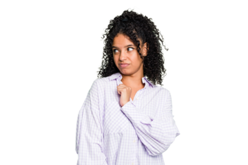 Young cute brazilian woman isolated confused, feels doubtful and unsure.