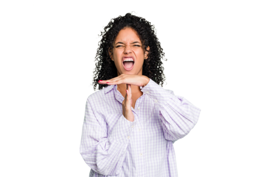 Young cute brazilian woman isolated showing a timeout gesture.