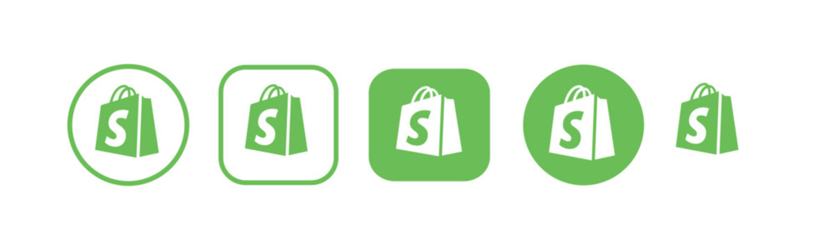 Set of vector shopify social network icons on transparent background. EPS and PNG images.