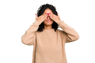 Young cute brazilian woman isolated afraid covering eyes with hands.