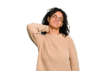 Young cute brazilian woman isolated massaging elbow, suffering after a bad movement.