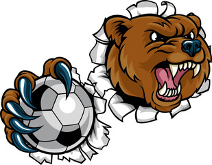 Bear Holding Soccer Ball Breaking Background