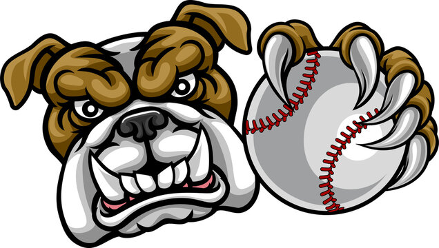 Bulldog Dog Holding Baseball Ball Sports Mascot