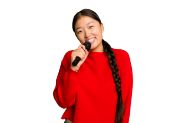 Young Chinese singer woman singing isolated
