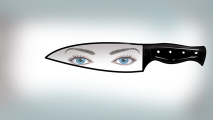 eye reflect on knife digital art ,type painting ,3d illustration , high definition ,  wallpaper