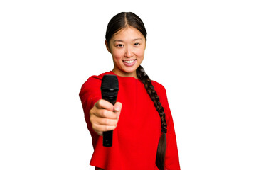 Young Chinese singer woman singing isolated