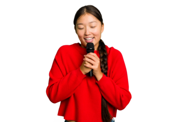 Young Chinese singer woman singing isolated