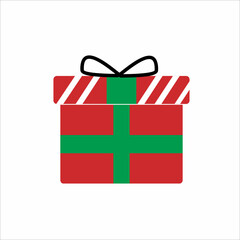 Simple and minimalist christmas present icon illustration in red and green color for design.