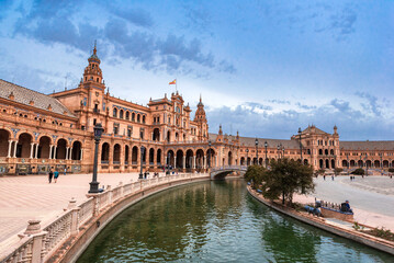 Naklejka na ściany i meble Spanish Square in Sevilla on a cloudy day, Spain