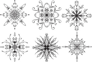 Set of vector pattern in the form of a frosty pattern or floral ornament. Suitable for use in design for the holidays, as well as an independent tattoo design.
