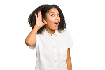 Young african american woman isolated trying to listening a gossip.