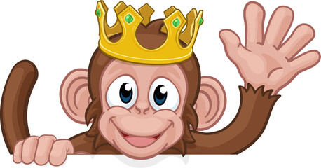 Monkey King Crown Cartoon Animal Sign Waving