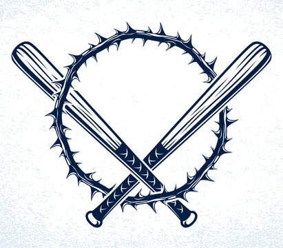 Baseball bats crossed vector criminal gang logo or sign, gangster style theme.